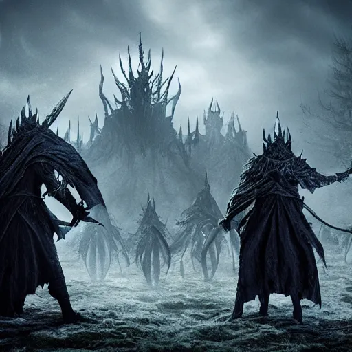 Image similar to shadows of the witch - king, 4 k, 3 d, dark art, belzinski