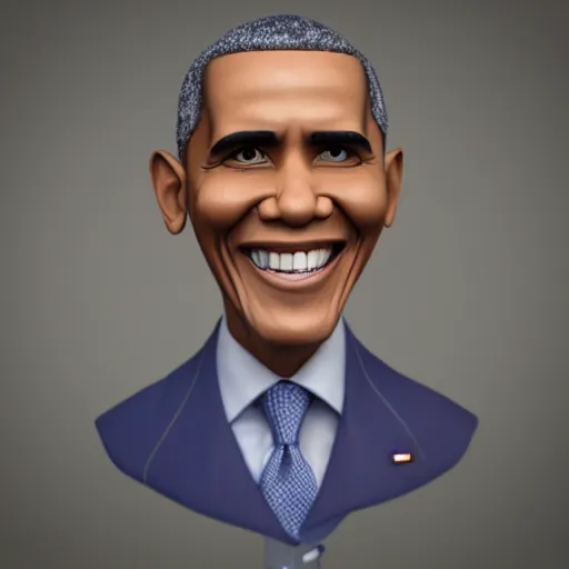 Image similar to hyperdetailed 3 d cartoon render of cartoon barackb obama in a confident expressive pose, cartoon eyes!!!!! cute, exaggarated facial features, cute cartoon style, white background, low angle shot, cinematic studio lighting, studio quality, octane render, unreal engine 5, trending on artstation, art by sebastian jm, 8 k