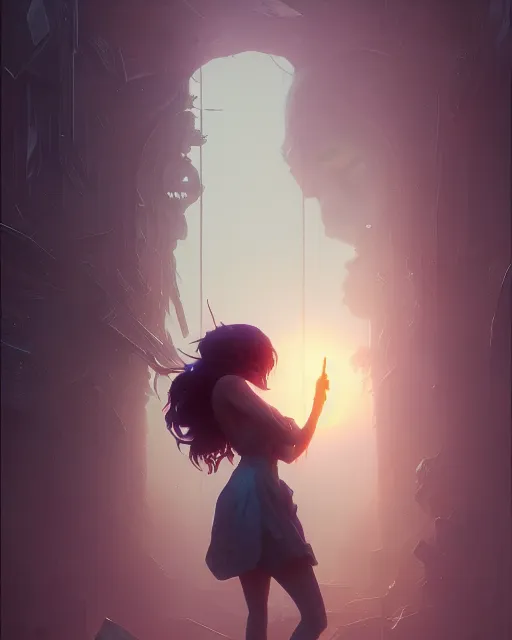 Image similar to highly detailed vfx portrait of despair, unreal engine, greg rutkowski, loish, rhads, beeple, makoto shinkai and lois van baarle, ilya kuvshinov, rossdraws, tom bagshaw, alphonse mucha, global illumination, detailed and intricate environment