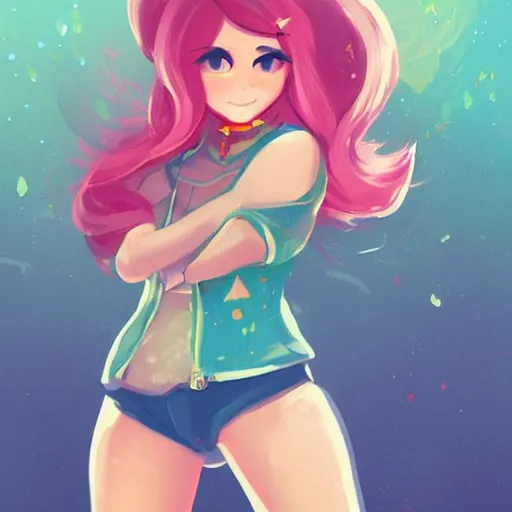 Image similar to female character inspired by 9 0's fashion and by madeline from celeste, art by rossdraws