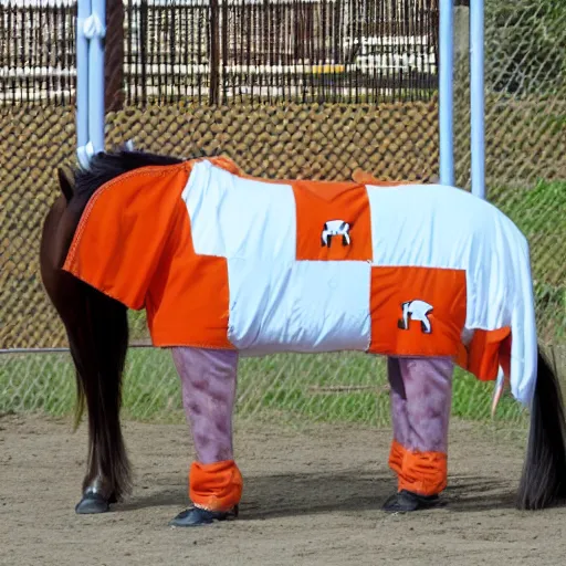 Image similar to horse using orange inmate clothes