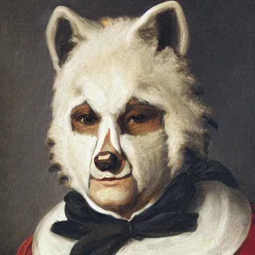 Prompt: man wearing a wolf mask, gilbert stuart style