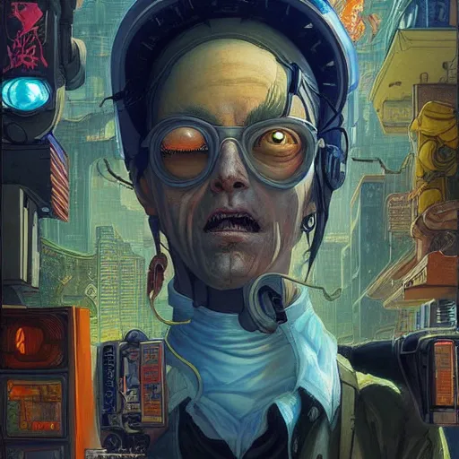 Prompt: lucky god cyberpunk apocalyptic portrait by gaston bussierre and charles vess and james jean and erik jones and rhads, inspired by rick and morty, epic, funny, huge scale, beautiful fine face features, intricate high details, sharp, ultradetailed