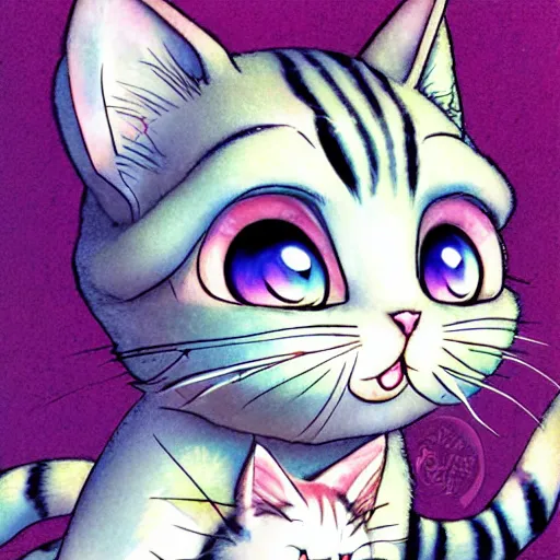 Image similar to a cute illustration of a cheshire kitten blinking by yoshitaka amano, tetsuya nomura, digital art,