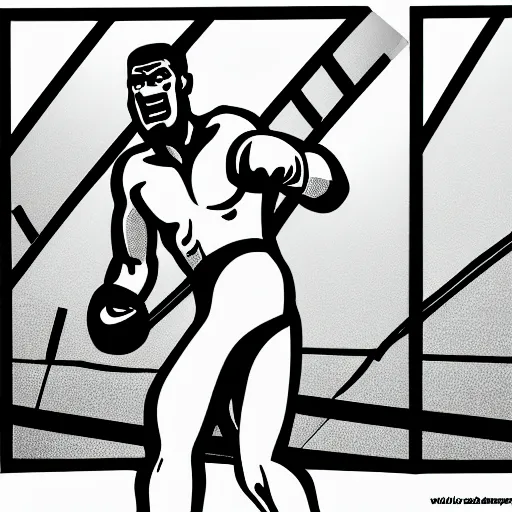 Image similar to A boxer, Harry Volk clip art style, Volk line art