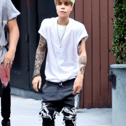 Prompt: paparazzi photo of Justin Bieber, June 23, 2067