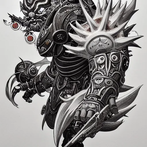 Image similar to prompt: portrait drawn by Katsuhiro Otomo, inspired by World of Warcraft characters, magical and alchemical objects on the side, soft light, white background, intricate detail, intricate ink painting detail, sharp high detail, manga and anime 2000