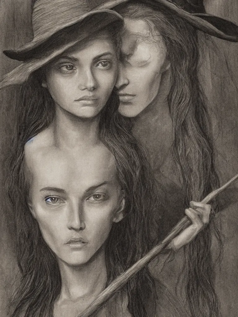 Image similar to portrait of a young witch, true anatomy, detailed face, highly detailed,