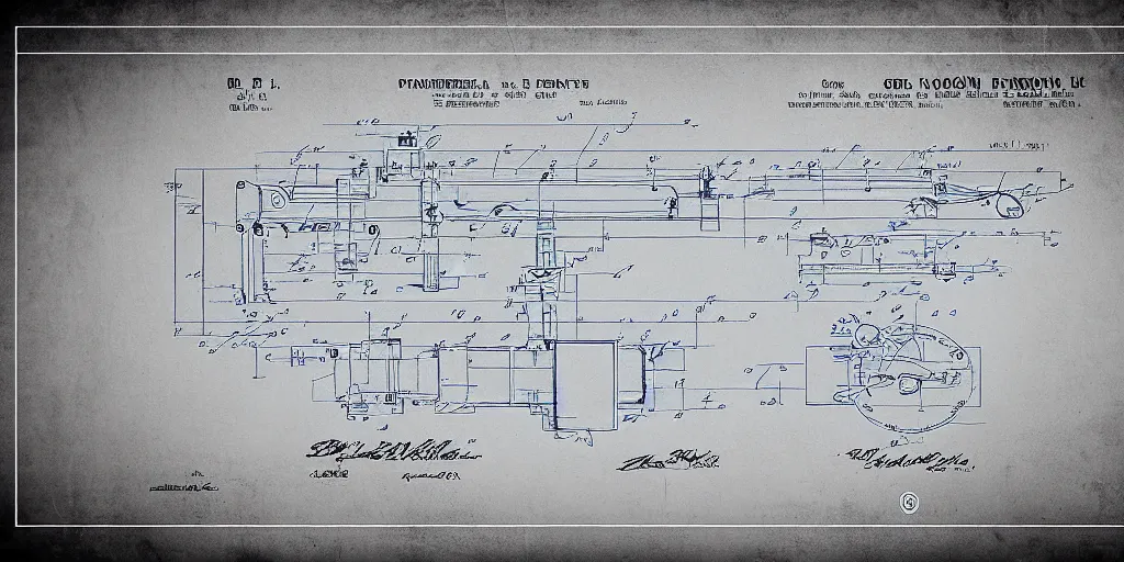 Image similar to portal gun patent blueprint, engineered, 8 k, highly technical, production ready,