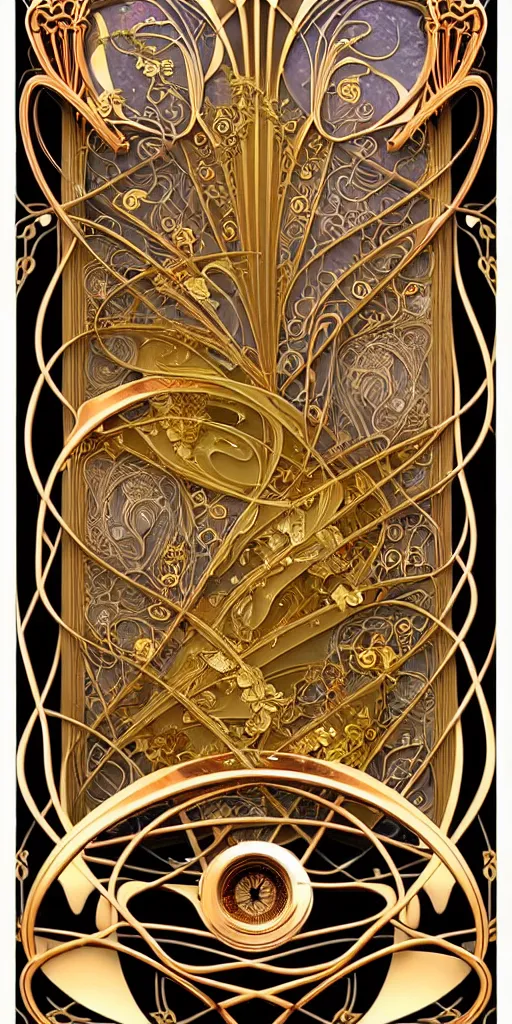 Image similar to the source of future growth dramatic, elaborate emotive Art Nouveau styles to emphasise beauty as a transcendental, seamless pattern, symmetrical, large motifs, hyper realistic, 8k image, 3D, supersharp, Art nouveau 3D curves and swirls, copper and Gold pipes, iridescent and black and shiny gold colors , perfect symmetry, iridescent, High Definition, sci-fi, Octane render in Maya and Houdini, light, shadows, reflections, photorealistic, masterpiece, smooth gradients, no blur, sharp focus, photorealistic, insanely detailed and intricate, cinematic lighting, Octane render, epic scene, 8K