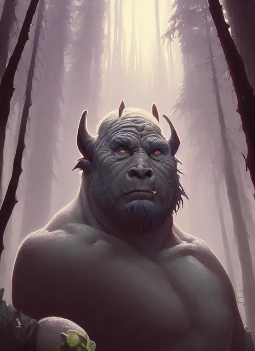 Image similar to highly detailed portrait of a big fat grey orc, unreal engine, fantasy art by greg rutkowski, loish, rhads, ferdinand knab, makoto shinkai and lois van baarle, ilya kuvshinov, rossdraws, tom bagshaw, alphonse mucha, global illumination, radiant light, detailed and intricate environment