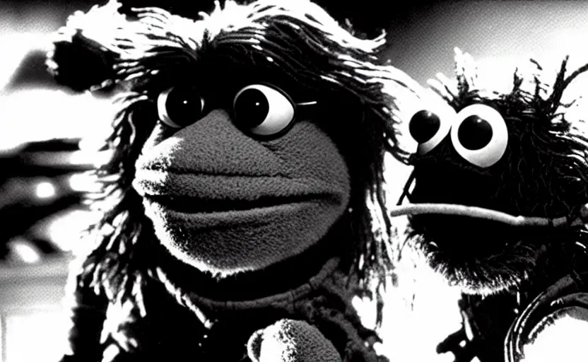 Prompt: the movie John Carpenter's The Thing but it's all muppets vfx film