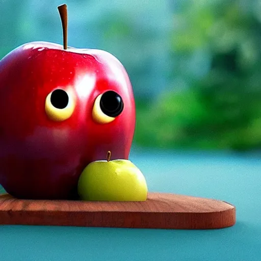 Image similar to a worm crawling out of an apple, epic, cinematic