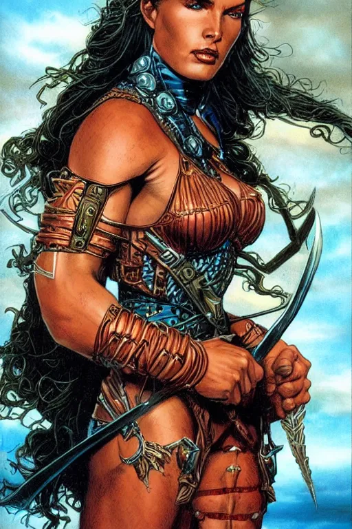 Image similar to A beautiful female warrior by larry Elmore, Jeff easley and Boris Valejo and Julie Bell