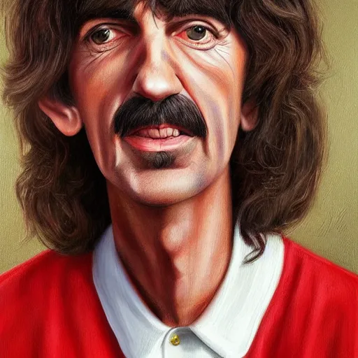 Prompt: Caricature portraits done of George Harrison, realistic, hyperrealistic, very realistic, highly detailed, very detailed, extremely detailed, detailed, oil painting, digital art, trending on artstation