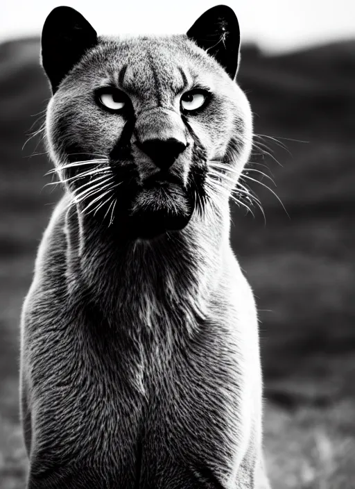 Image similar to black panther black and white portrait white sky in background