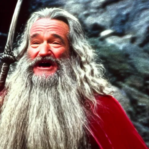 Image similar to Robin Williams playing Gandalf in Lord-of-the-Rings, screenshot