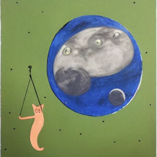 Prompt: 'a cat with two swings on the moon'