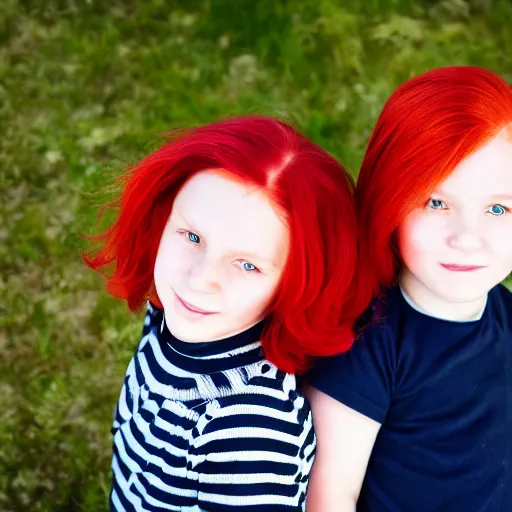 Prompt: photograph of red hair twins boy and girl
