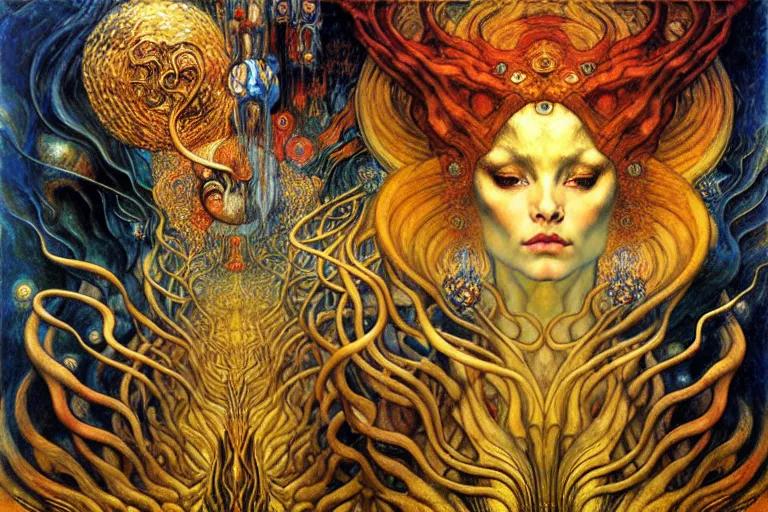 Image similar to Divine Chaos Engine by Karol Bak, Jean Delville, William Blake, Gustav Klimt, and Vincent Van Gogh, symbolist, visionary