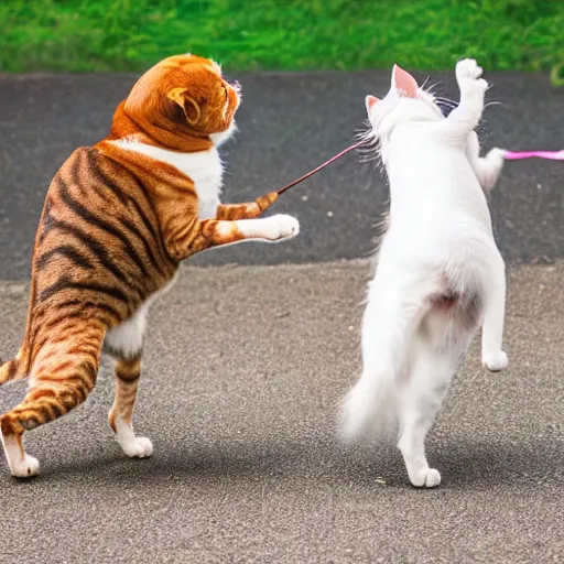 Image similar to a cat fighting a dog, professional photography