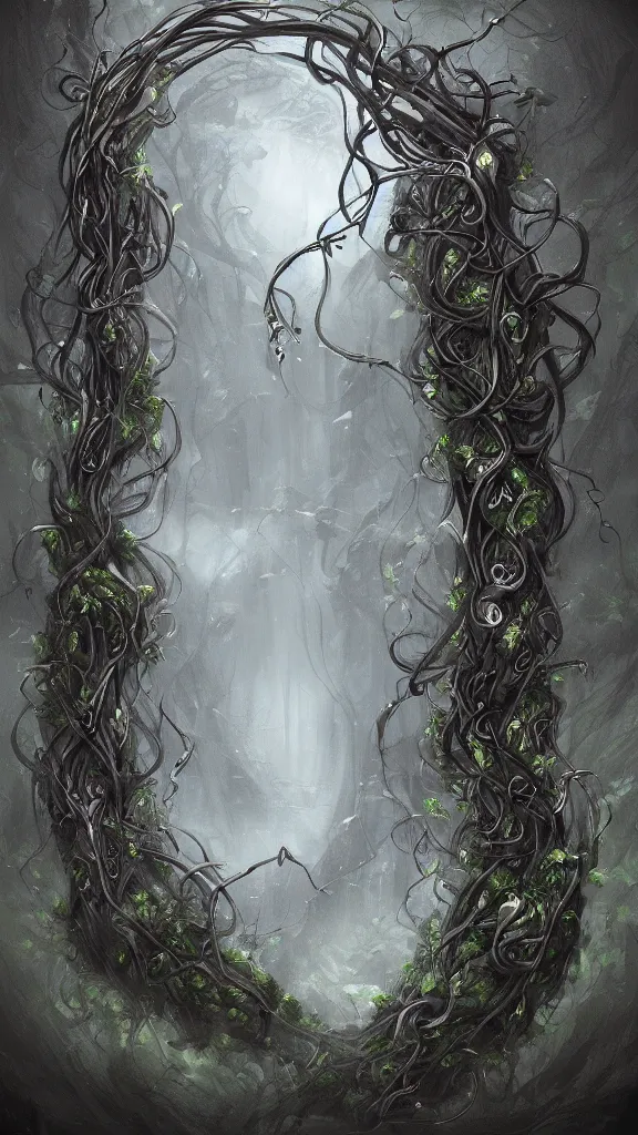 Image similar to long thick vines everywhere, fantasy art, art station, grey background,