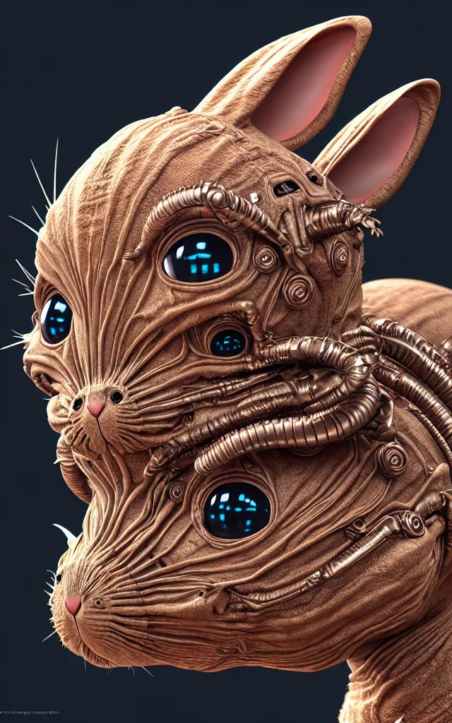 Prompt: alien baby bunny rabbit, unreal engine, canvas, warm color palette, 3 d, super - resolution, dust - bunny, insanely detailed and intricate, elegant, ornate, hyper realistic, super detailed