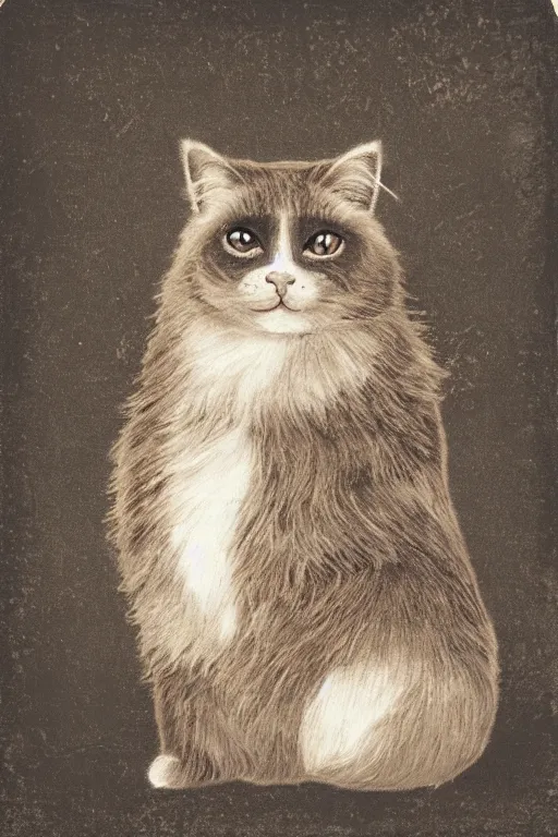 Prompt: a magnificent tintype portrait of a fluffy fat cat on an embroidered velvet cushion on a neo - rococo gilded little bed with precious stones, ball of yarns all around, photorealistic, photography, wide shot