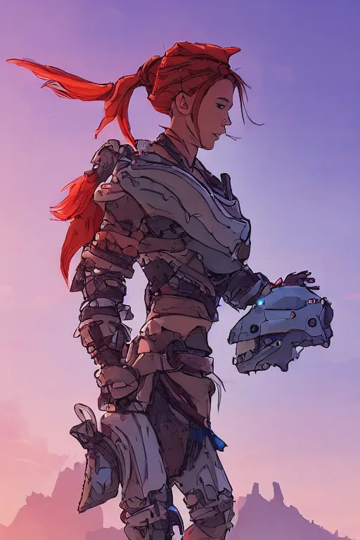 Image similar to combination suit armor aloy horizon forbidden west horizon zero dawn robot ninja mask helmet backpack tribal, art gta 5 comics, official fanart behance hd artstation by jesper ejsing, by rhads, makoto shinkai and lois van baarle, ilya kuvshinov, ossdraws radiating a glowing aura cgi rtx 2 0 2 2