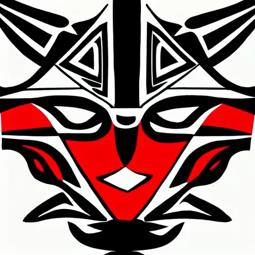 Prompt: ovids broad strokes black and white and red color scheme geometric raven , high quality art in the style of pacific northwest HAIDA art,