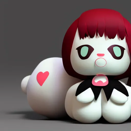 Image similar to cute fumo plush of a girl who is extremely round, black and white, red lens flare, vray