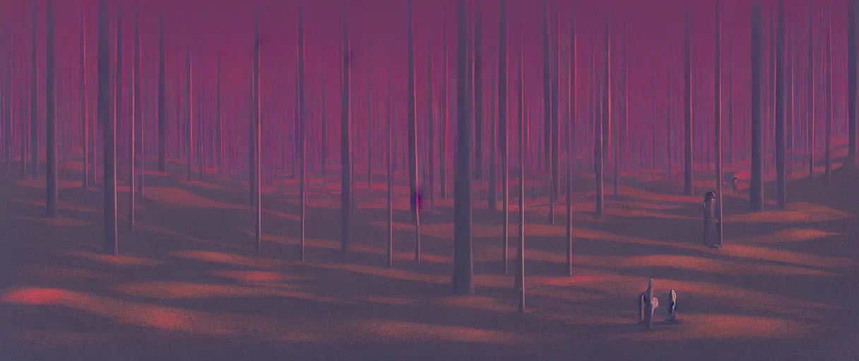 Image similar to an aerochrome forest below the stars Edward Hopper and James Gilleard, Zdzislaw Beksinski, Mark Ryden, Wolfgang Lettl highly detailed