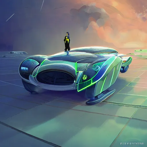 Image similar to solarpunk hovercar, clean energy, green technology, batoidea shape, airspace, sunny day, futurism, intricate, engines, autonomous, highly detailed, peaceful, utopia, bright, digital painting, advanced, artstation, concept art, smooth, sharp focus, epic landscape, art by akihiko yoshida and tim mcburnie and anato finnstark