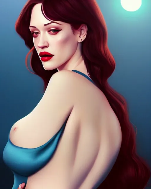 Image similar to kat dennings christina hendricks jennifer tilly, wearing dress, by wlop and ilya kuvshinov and artgerm, gorgeous, stunning, alluring, artstation, deviantart, digital art