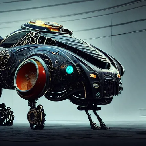 Image similar to cyborg supercar : by michal karcz, daniel merriam, victo ngai and guillermo del toro : ornate, dynamic, particulate, intricate, elegant, highly detailed, centered, artstation, smooth, sharp focus, octane render