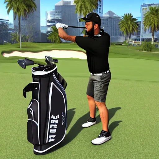 Prompt: counter-strike characters terrorist and counter-terrorist full body playing golf irons fairway wood golfbag tee view from behind unreal engine 8k highly detailed sunny weather florida