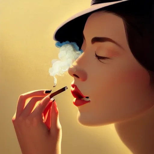 Prompt: portrait painting of smokeing woman, medium shot, asymmetrical, profile picture, organic painting, sunny day, matte painting, bold shapes, hard edges, street art, trending on artstation, by huang guangjian and gil elvgren and sachin teng