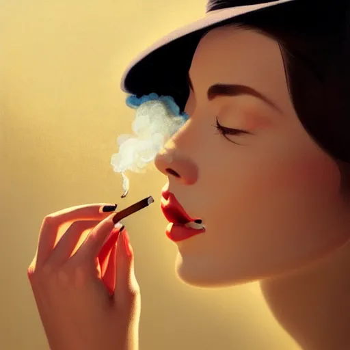 Image similar to portrait painting of smokeing woman, medium shot, asymmetrical, profile picture, organic painting, sunny day, matte painting, bold shapes, hard edges, street art, trending on artstation, by huang guangjian and gil elvgren and sachin teng