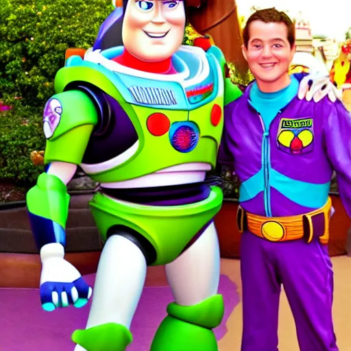Prompt: buzz lightyear and woody in disneyland