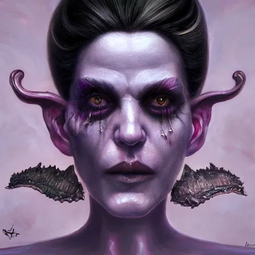 Prompt: closeup portrait shot of brian molko as slaanesh, the prince of pleasure, lord of excess, she who thirsts, desire, highly detailed, digital painting, artstation, concept art, soft focus, depth of field, artgerm, tomasz alen kopera, peter mohrbacher, donato giancola, wlop, boris vallejo