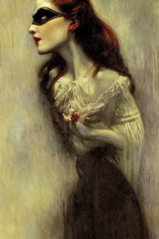 Image similar to portrait of victorian era vampire batman. art by gaston bussiere.