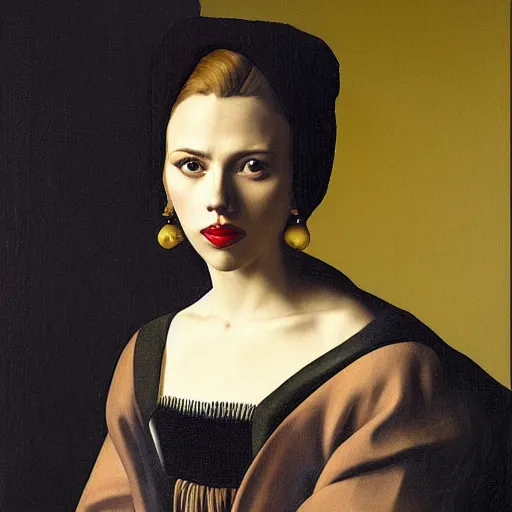 Image similar to A portrait of Scarlett Johansson painted by Johannes Vermeer