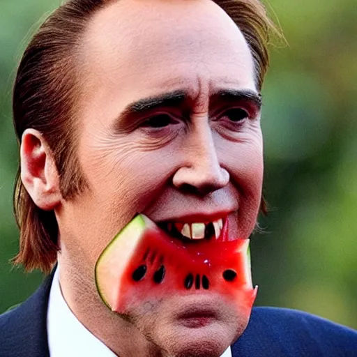 Prompt: nicholas cage eat watermelon