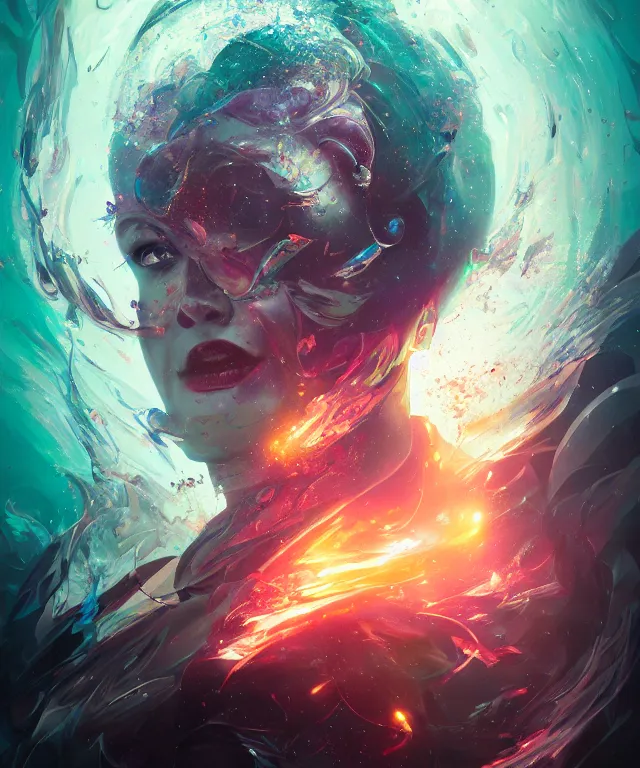 Prompt: chaos portrait, by petros afshar, sabbas apterus, brian sum, ross tran, peter mohrbacher, shattered glass, bubbly underwater scenery, radiant light