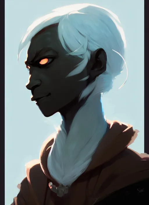 Image similar to ( ( ( ( ( portrait of male drow from dungeons and dragons. ) ) ) ) ) by atey ghailan, by greg rutkowski, by greg tocchini, by james gilleard, by joe fenton, by kaethe butcher, dynamic lighting, gradient light blue, brown, blonde cream and white color scheme, grunge aesthetic