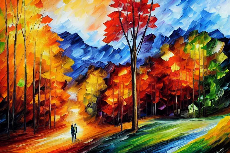 Image similar to the evil overlords tower rises above the gnarled woods in the mountain valley by Leonid Afremov