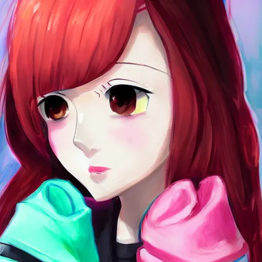 Prompt: gru mixed with maki nishikino from love live, digital painting, anime inspired, warm lighting,