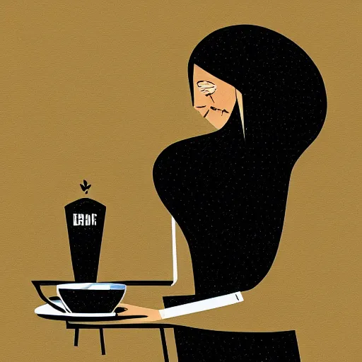 Prompt: illustration morning coffee enjoyment by malika favre