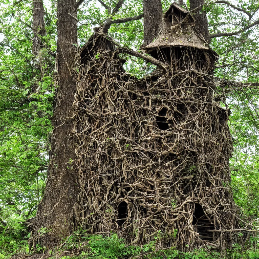 Image similar to a witch's hut in a tree