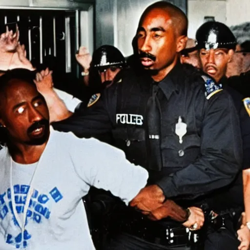 Image similar to photo of 2 pac getting arrested by the police.